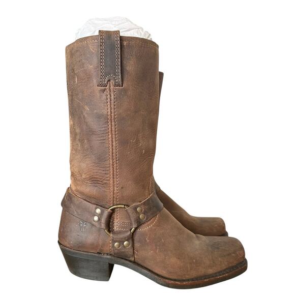 Frye Vintage Brown Leather Square Toe Harness BootSize 9.5 - Picture 13 of 13